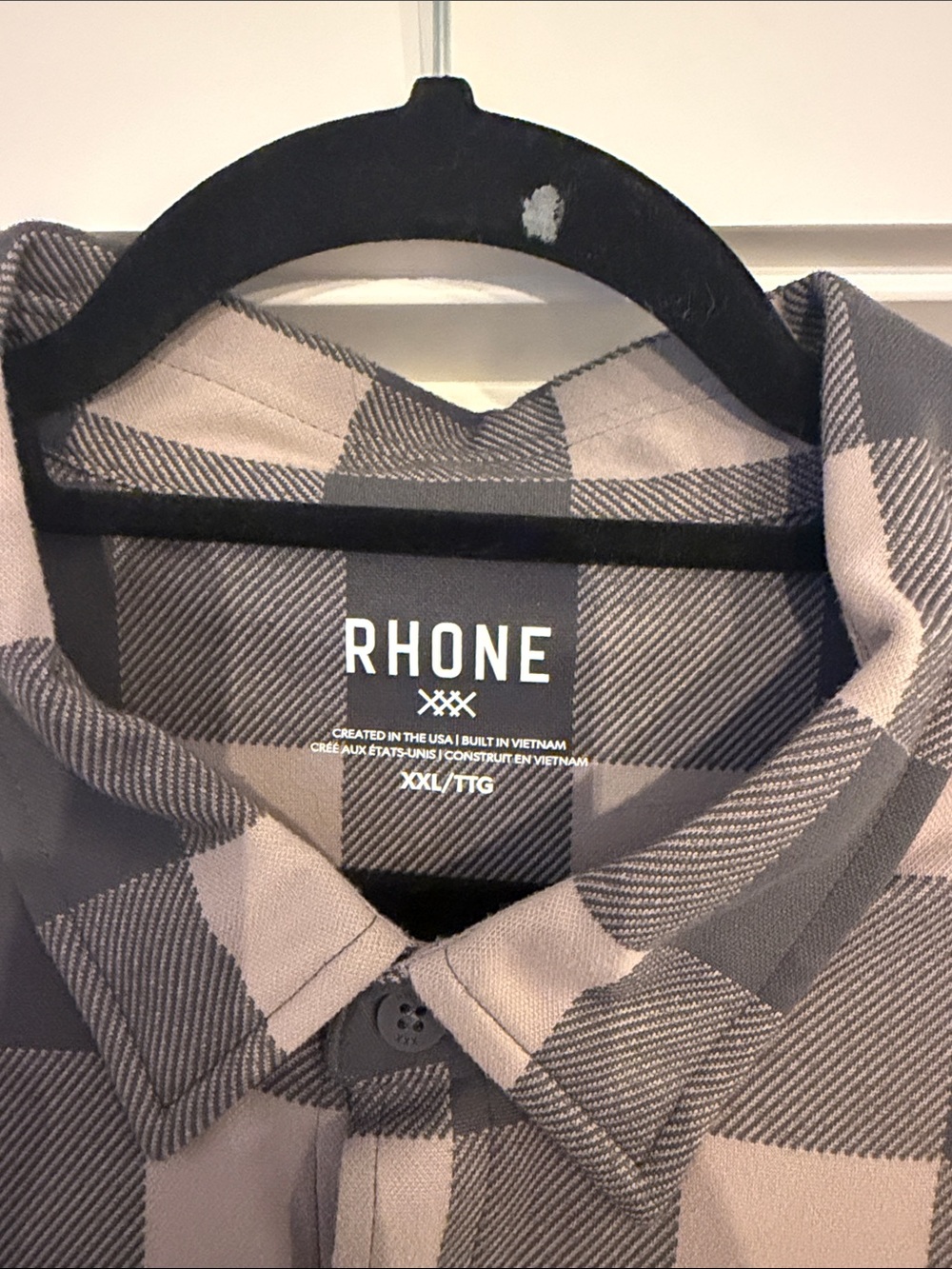 RHONE Men's Taupe and Charcoal Plaid Button-Down Flannel - Picture 2 of 4